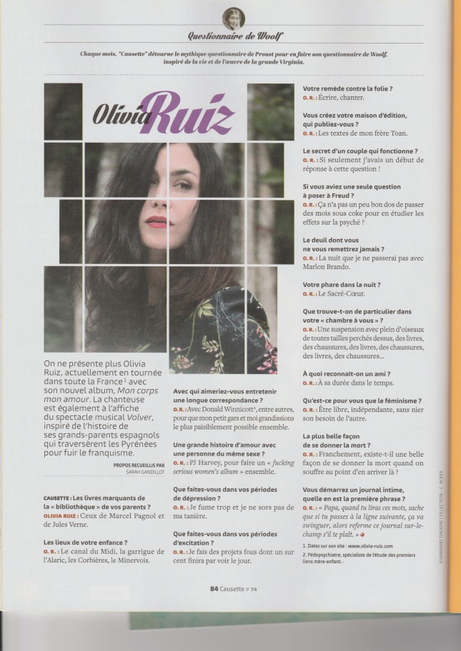 Interview d'Olivia Ruiz dans le magazine de presse Causette de Janvier 2017.